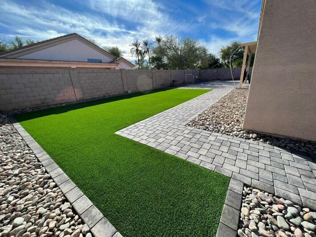 Untitled Backyard artificial turf and paver installation by Precision Turf & Pavers in Riverside, CA